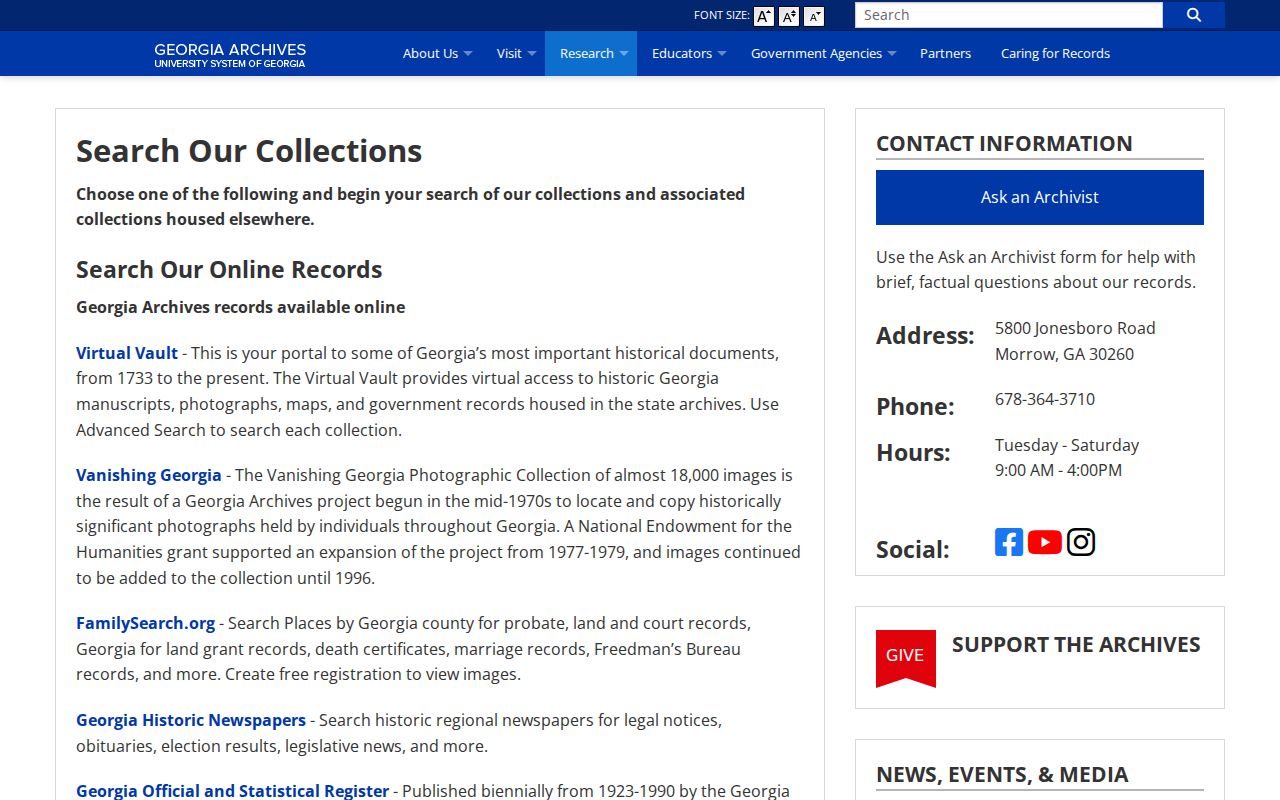 Georgia Archives catalog and research services for historical directory research