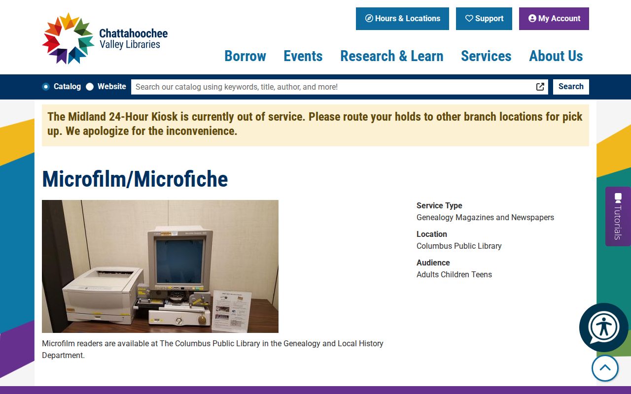 Microfilm and microfiche readers at Columbus Public Library Genealogy Department