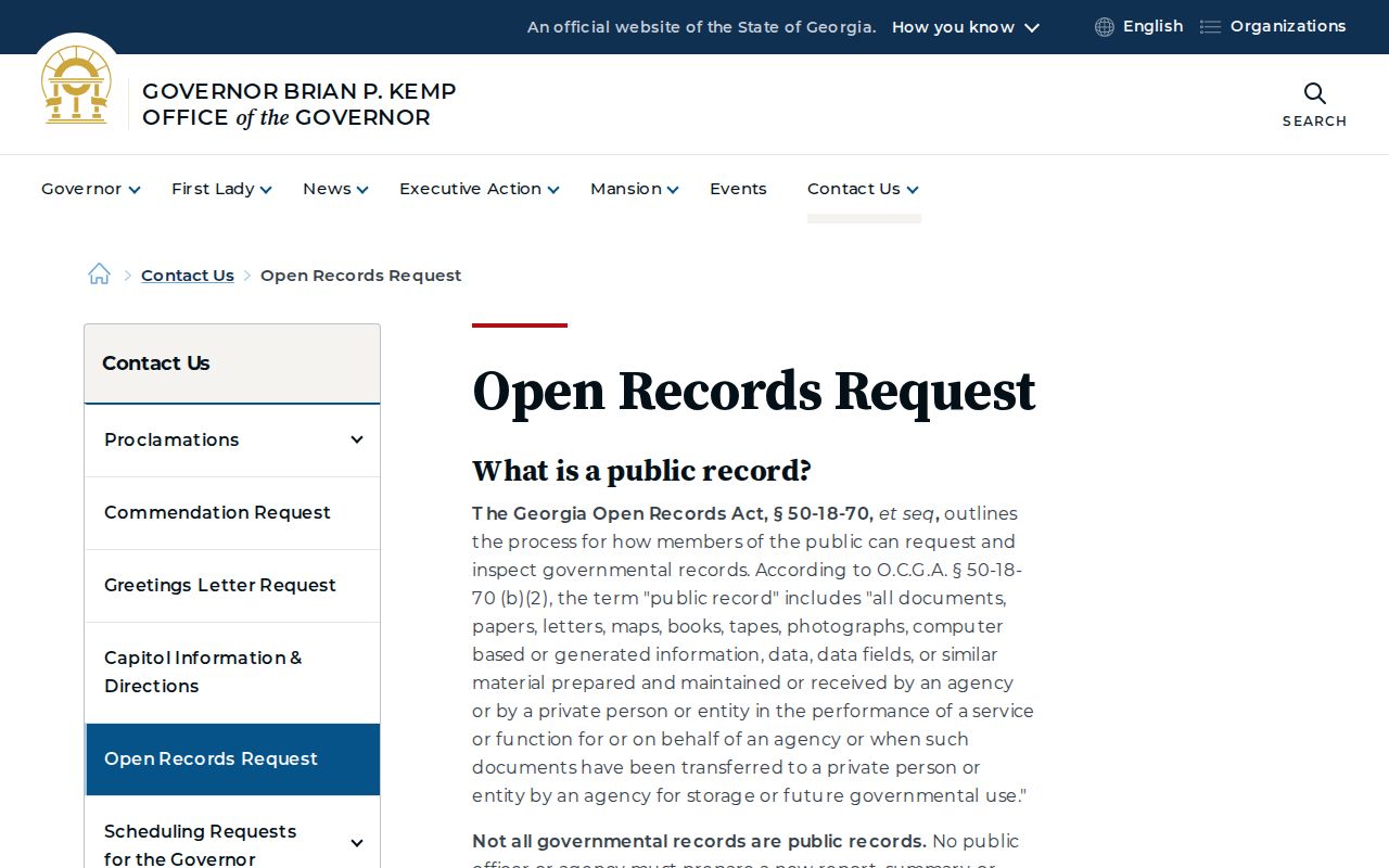 Georgia open records request page used for narrow Muscogee block record requests