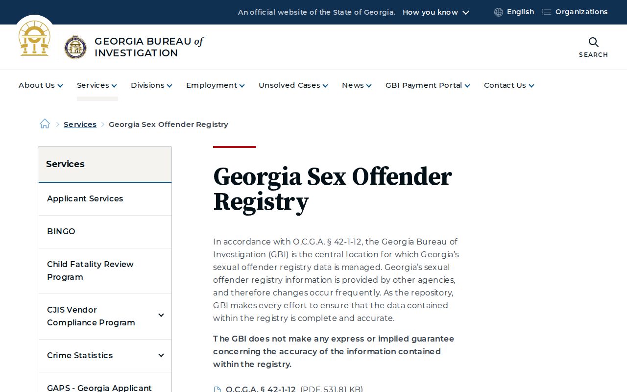 Georgia Bureau of Investigation official registry information for lawful safety awareness